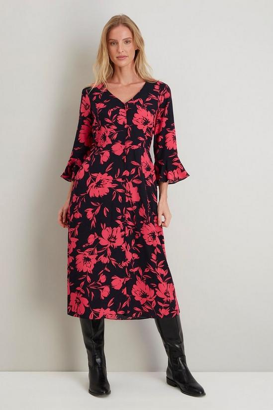 Wallis Black and Pink Floral Button Front Midi Dress 1