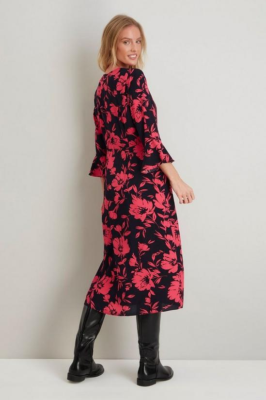 Wallis Black and Pink Floral Button Front Midi Dress 3