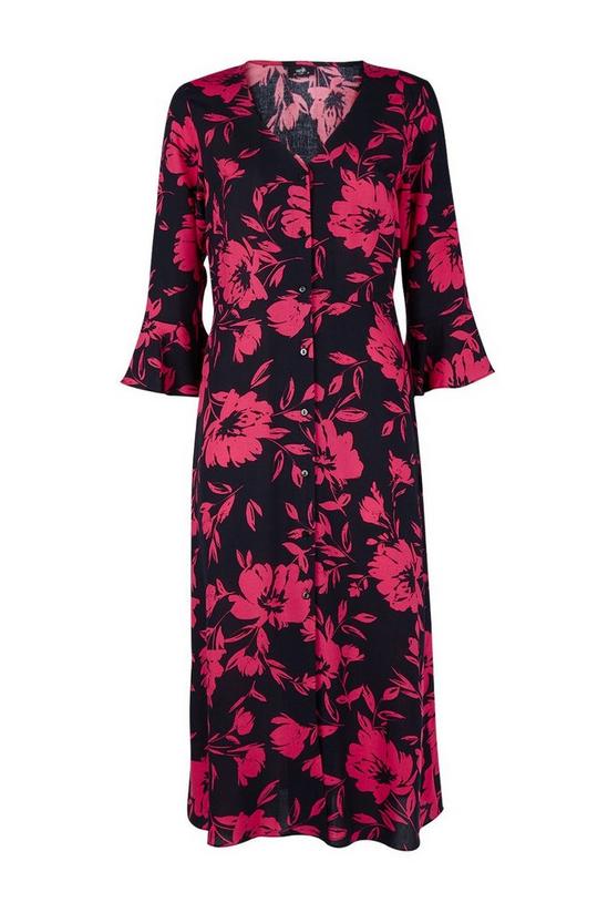 Wallis Black and Pink Floral Button Front Midi Dress 5