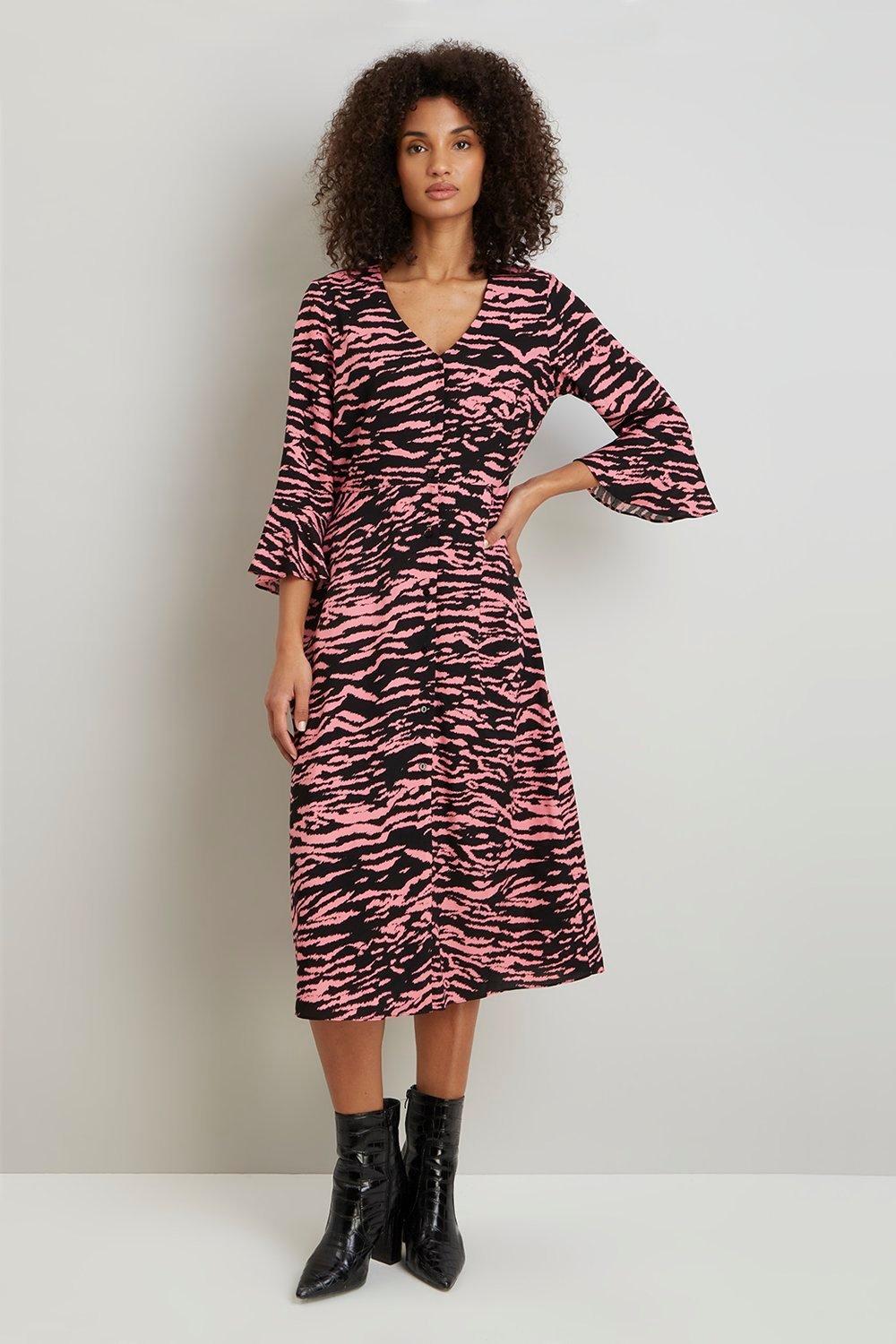Dresses Pink Zebra Button Front Midi Dress Wallis