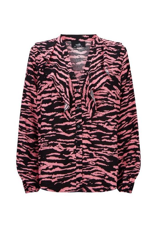 Wallis Pink Zebra Ruffle Neck Button Front Shirt 5