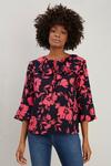 Wallis Black and Pink Floral Ruffle Tie Neck thumbnail 1