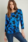 Wallis Cobalt And Black Floral Jersey Knot Side Top thumbnail 1