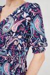 Wallis Blue Paisley Shirred Cuff Button Through Dress thumbnail 4