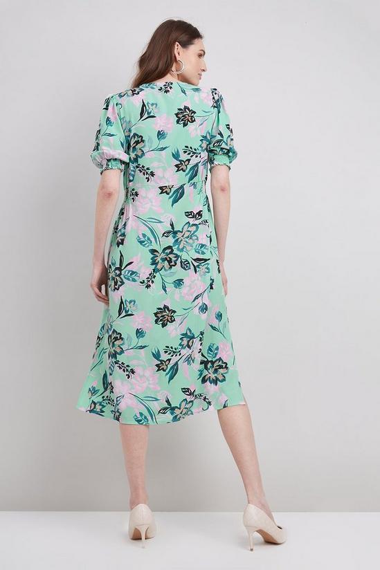 Wallis Green Floral Shirred Cuff Button Through Dress 3