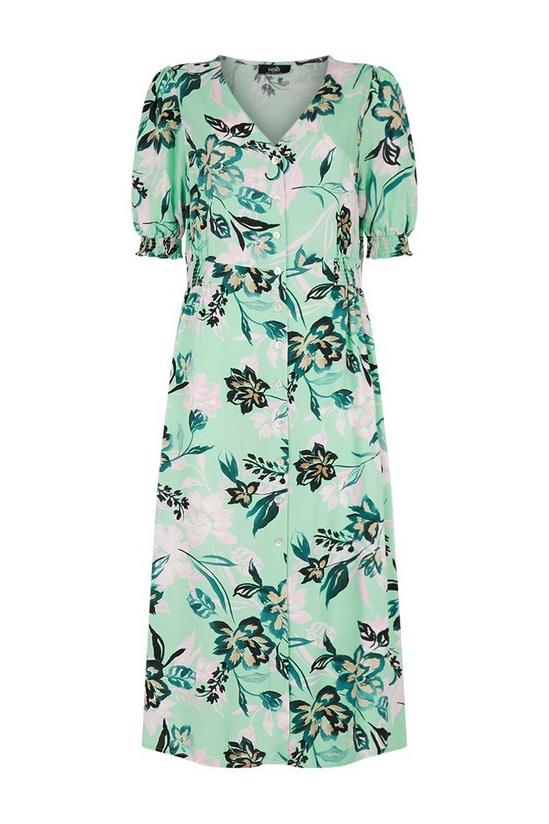 Wallis Green Floral Shirred Cuff Button Through Dress 5