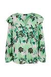 Wallis Green Floral Ruffle Shoulder Button Top thumbnail 5