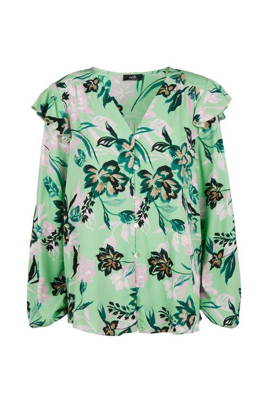 Wallis Green Floral Ruffle Shoulder Button Top 5