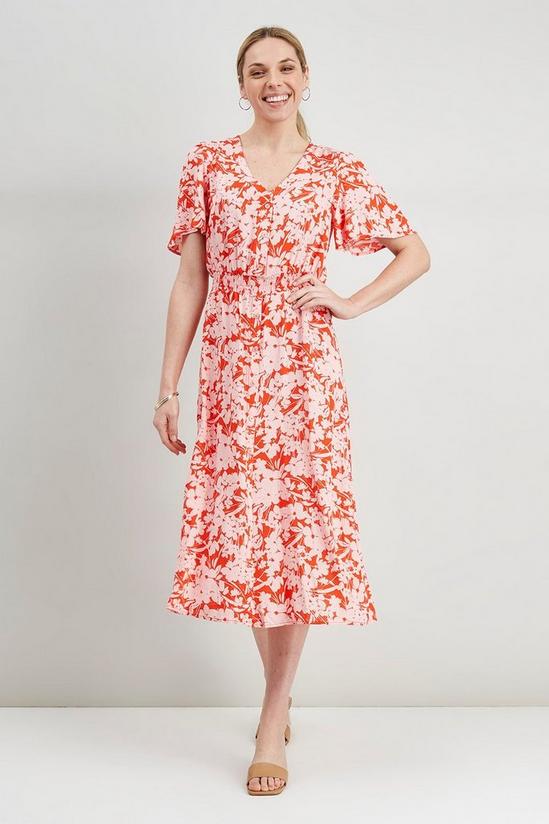 Wallis Floral Shirred Button Through Midi Dress 1