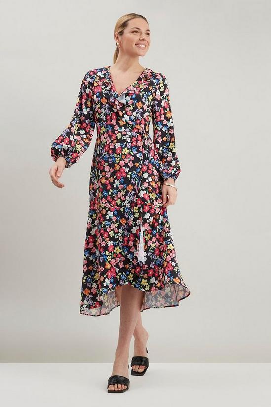Wallis Ditsy Floral Print Wrap Ruffle Dress 1