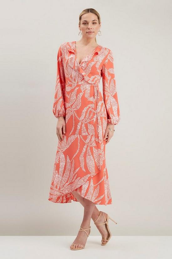 Wallis Leaf Print Wrap Ruffle Dress 2