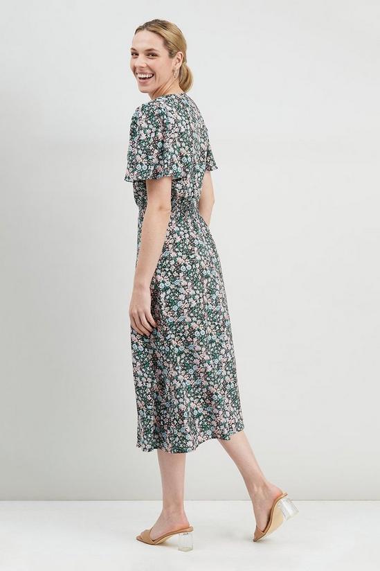 Wallis Ditsy Floral Shirred Button Through Midi Dress 3