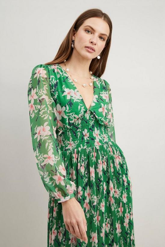 Wallis Floral Pleated Dress With Sheering Maxi Detail 2