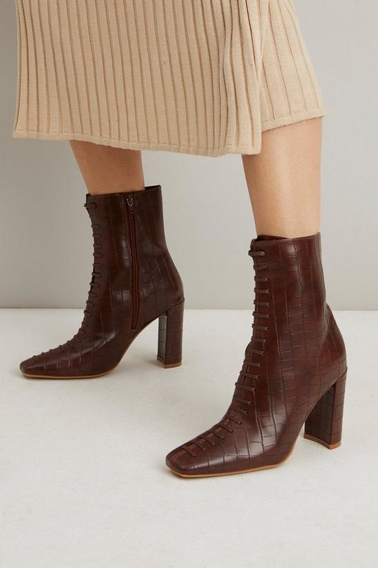 Wallis Almond Lace Up Detail Heeled Ankle Boot 2