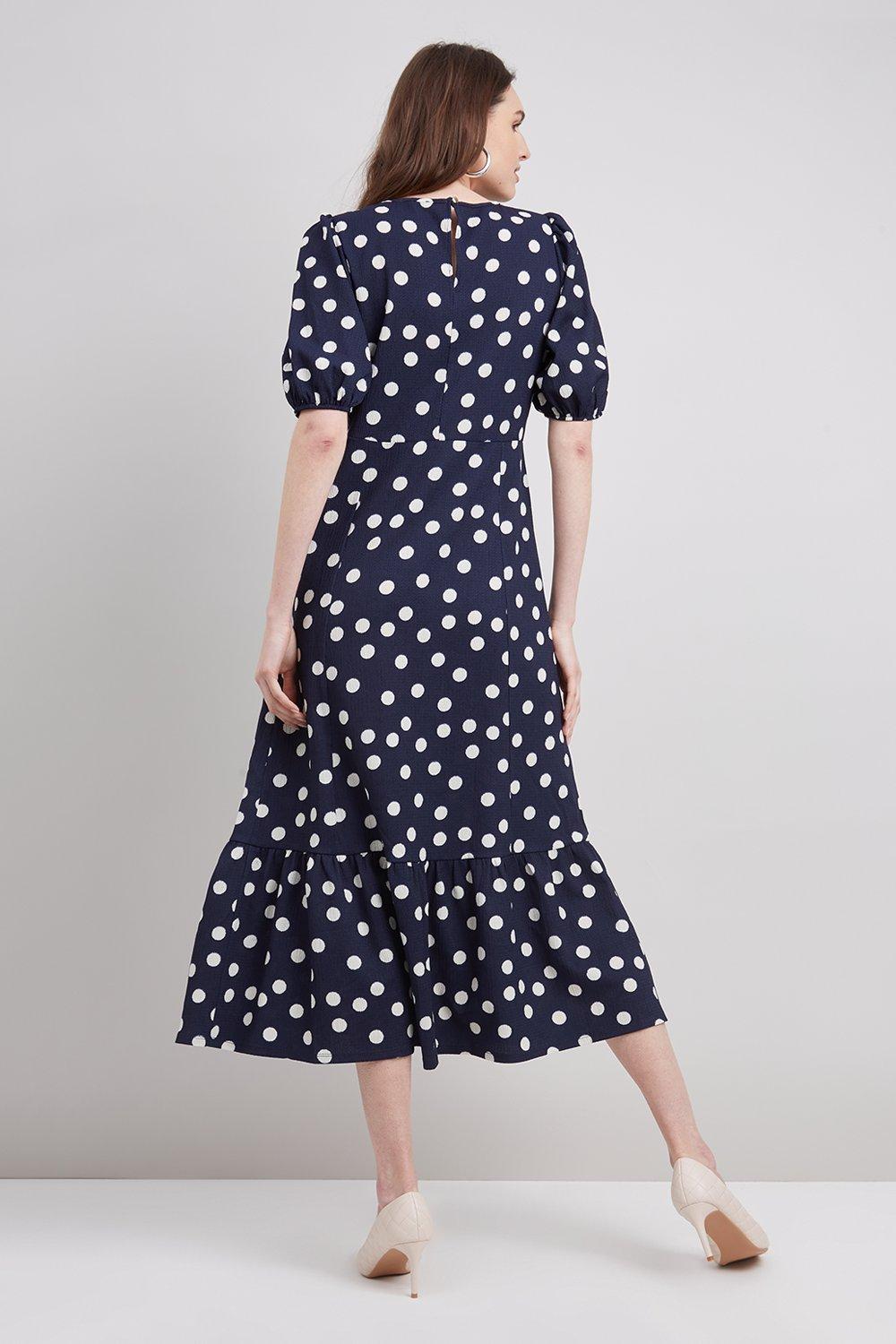 Wallis navy and store white spotted dress