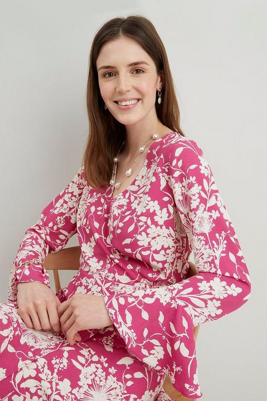 Wallis Pink Floral Flute Sleeve Wrap Dress 4