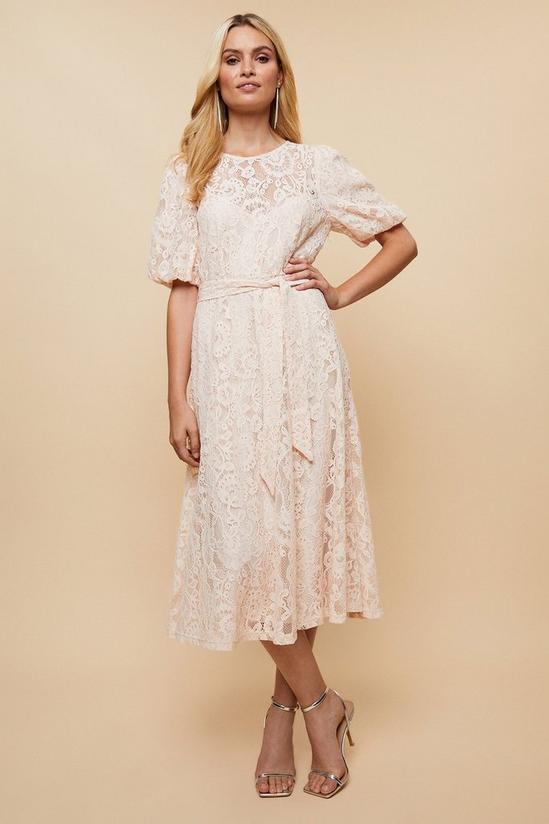 Wallis Lace Puff Sleeve Belted Dress 1
