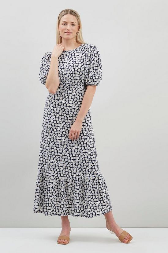 Wallis Tall Navy Daisy Puff Sleeve Tiered Midi Dress 1
