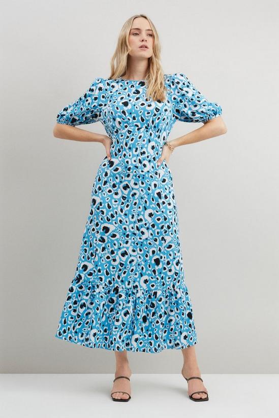 Wallis Tall Blue Animal Puff Sleeve Midi Dress 1