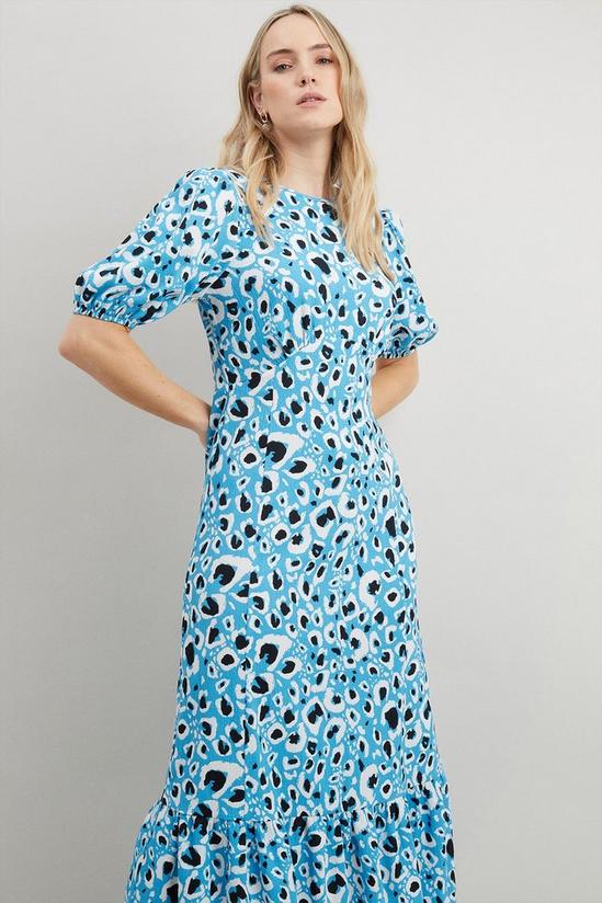Wallis Tall Blue Animal Puff Sleeve Midi Dress 2