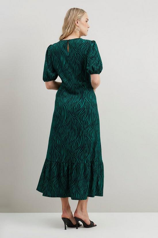 Wallis Tall Green Zebra Puff Sleeve Jersey Midi Dress 3