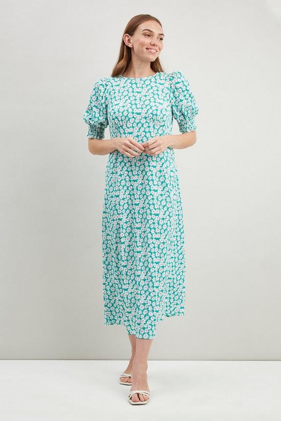 Wallis Petite Green Daisy Jersey Puff Sleeve Midi Dress 2