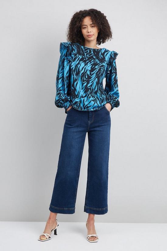 Wallis Blue Zebra Print Long Sleeve Shirred Cuff Top 2