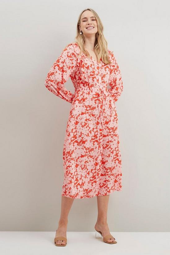 Wallis Floral Silhouette Ruffle Button Through Dress 2