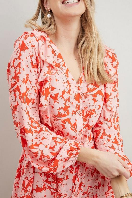 Wallis Floral Silhouette Ruffle Button Through Dress 4