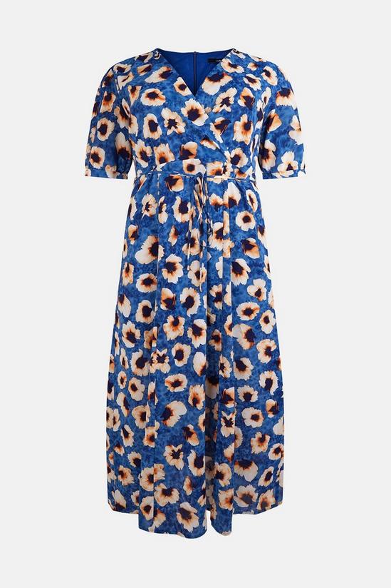Wallis Curve Blue Poppy Mock Wrap Midi Dress 5