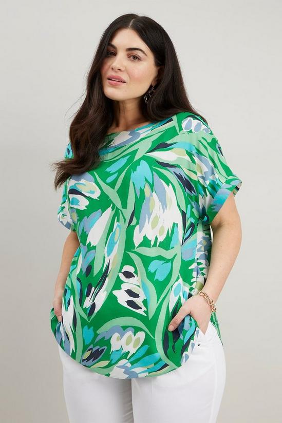 Wallis Curve Green Floral Print T Shirt 1