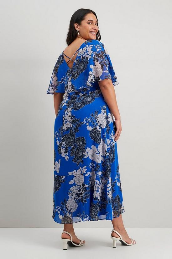 Wallis Curve Blue Floral Chiffon Wrap Dress 3
