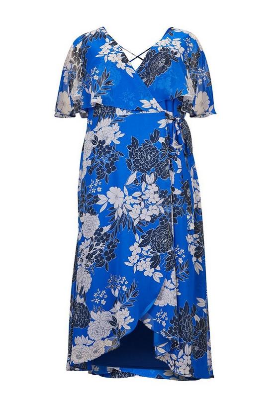 Wallis Curve Blue Floral Chiffon Wrap Dress 5