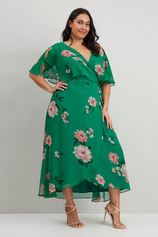 Wallis Curve Green Floral Chiffon Wrap Dress 1
