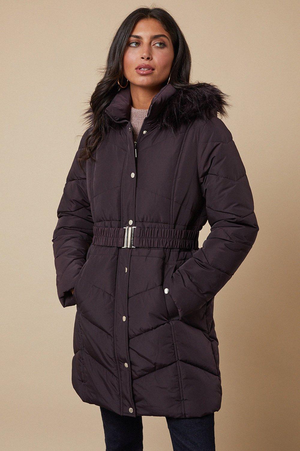 Wallis grey midi shop belted padded coat