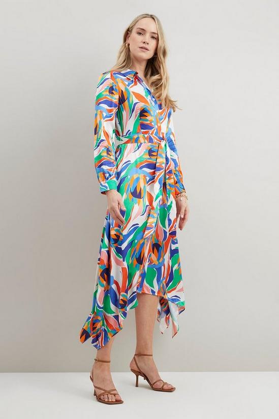 Wallis Satin Abstract Tie Waist Shirt Dress 2