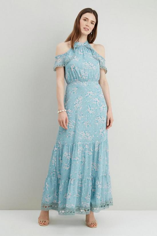 Wallis Mint Floral Lace Trim Ruffle Dress 1