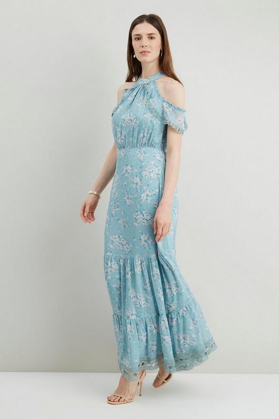 Wallis Mint Floral Lace Trim Ruffle Dress 2