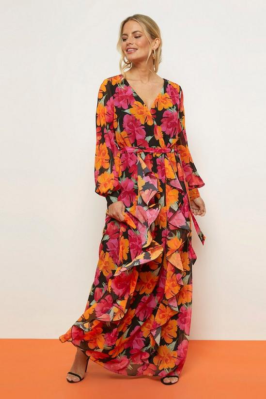 Wallis Tall Floral Printed Ruffle Front Maxi Dress 1