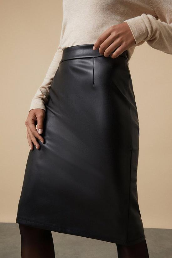 Wallis Black Faux Leather Pencil Skirt 2