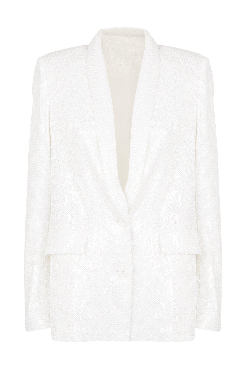 White Sequin Single Breasted Suit Blazer