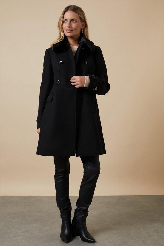 Wallis Petite Black Faux Fur Collar Pea Coat 1