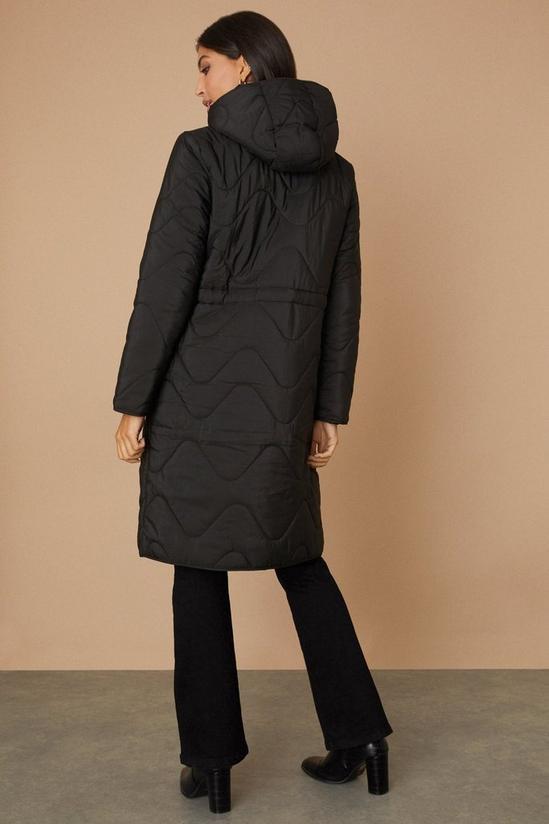 Wallis Black Drawcord Waist Hooded Quilted Coat 3