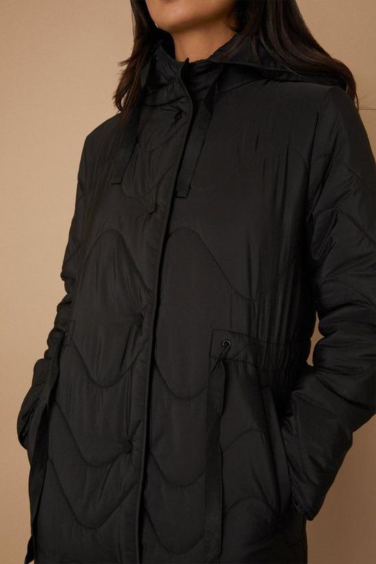 Wallis Black Drawcord Waist Hooded Quilted Coat 4