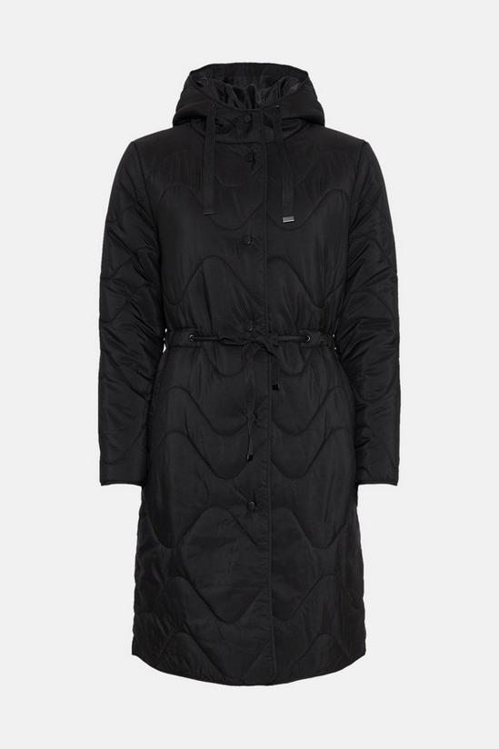 Wallis Black Drawcord Waist Hooded Quilted Coat 5