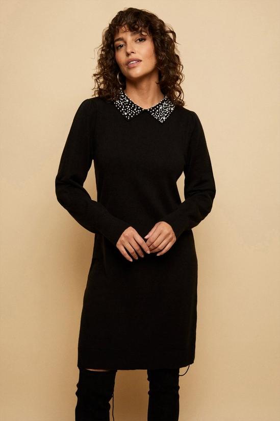 Wallis Tall black Pearl Embellished Collar Knitted Dress 1