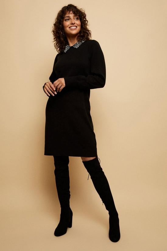 Wallis Tall black Pearl Embellished Collar Knitted Dress 2