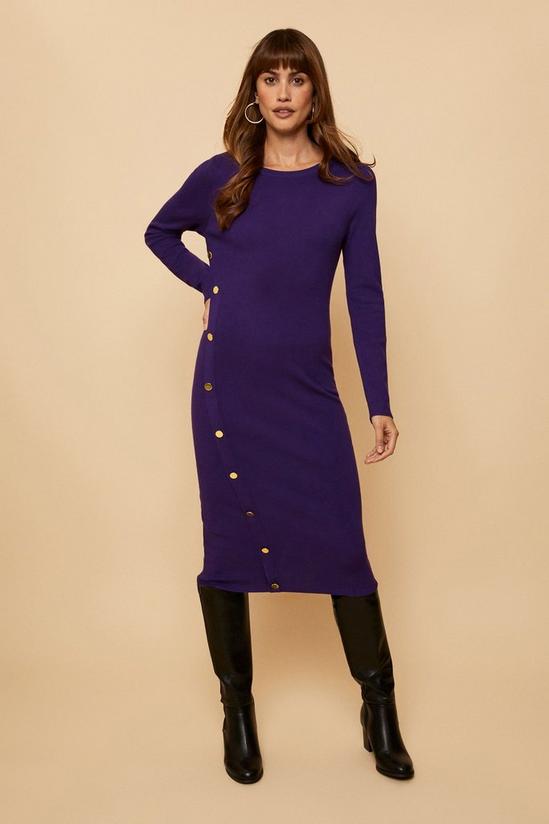 Wallis Tall Purple Button Detail Knitted Dress 1
