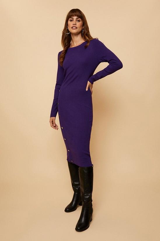 Wallis Tall Purple Button Detail Knitted Dress 2