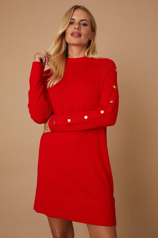 Wallis Petite red Button Detail Funnel Knitted Tunic 2